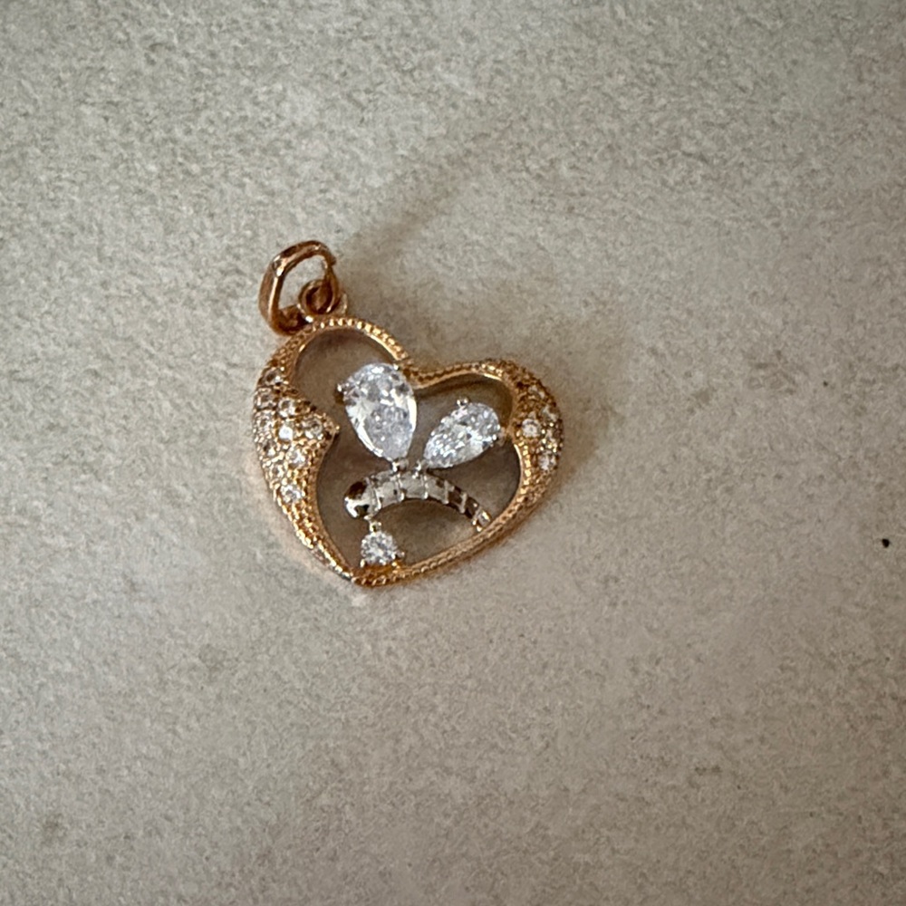 Gold Heart Dragonfly Pendant with Crystals